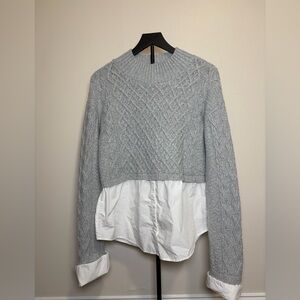 Maeve Light Gray Cable Knit Sweater with White Hem